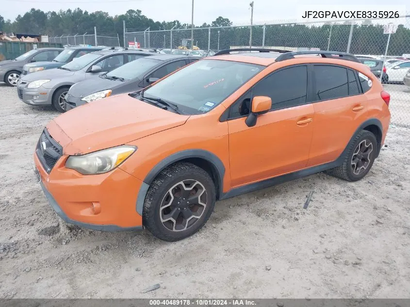 2014 Subaru Xv Crosstrek 2.0I Premium VIN: JF2GPAVCXE8335926 Lot: 40489178