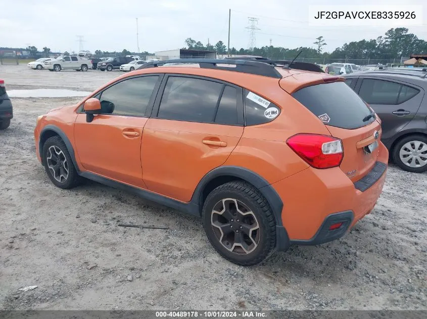 2014 Subaru Xv Crosstrek 2.0I Premium VIN: JF2GPAVCXE8335926 Lot: 40489178