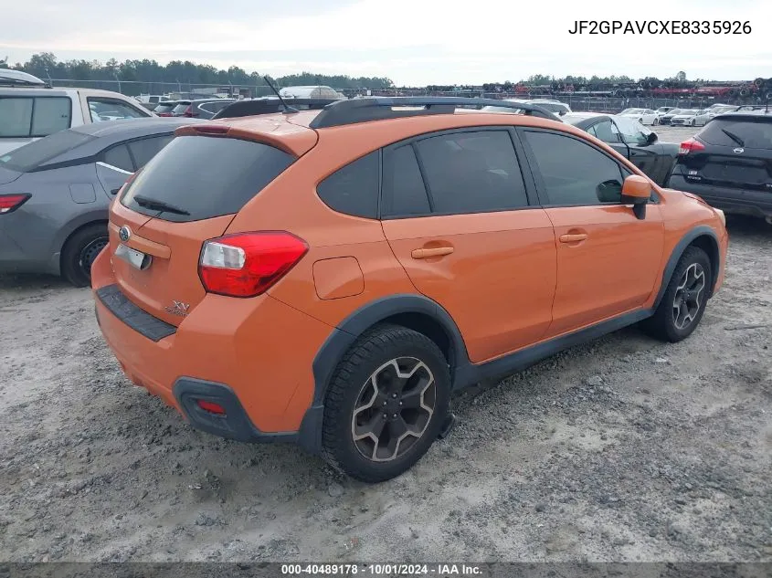 2014 Subaru Xv Crosstrek 2.0I Premium VIN: JF2GPAVCXE8335926 Lot: 40489178