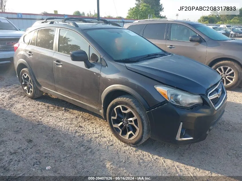 2016 Subaru Crosstrek 2.0I Premium VIN: JF2GPABC2G8317833 Lot: 39407526