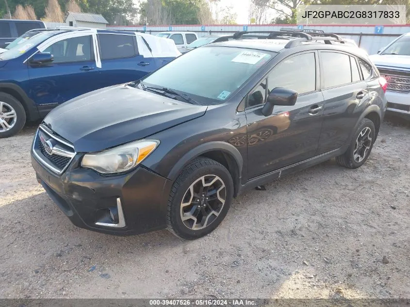 2016 Subaru Crosstrek 2.0I Premium VIN: JF2GPABC2G8317833 Lot: 39407526