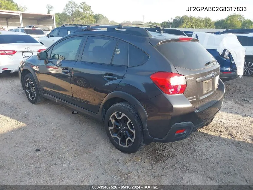 2016 Subaru Crosstrek 2.0I Premium VIN: JF2GPABC2G8317833 Lot: 39407526