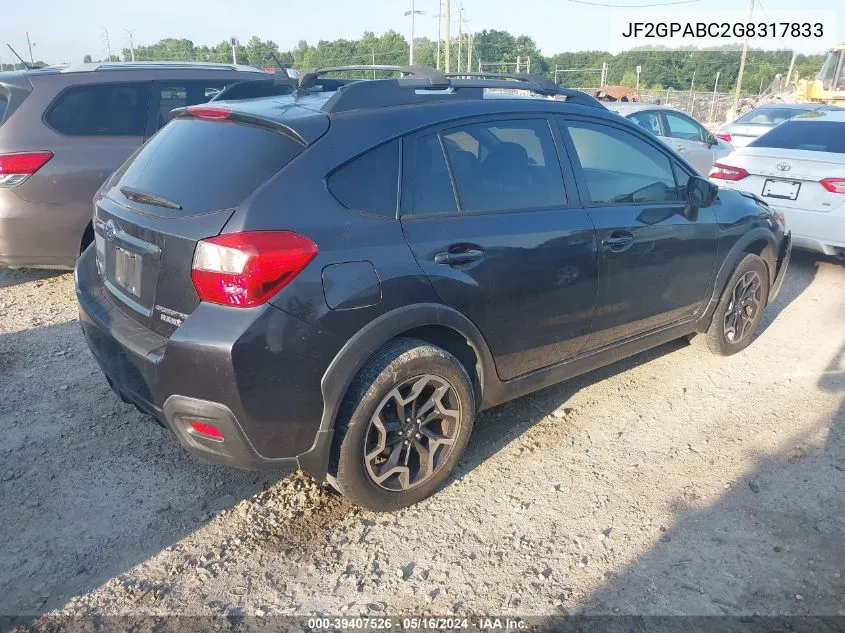 2016 Subaru Crosstrek 2.0I Premium VIN: JF2GPABC2G8317833 Lot: 39407526