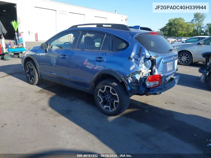 2016 Subaru Crosstrek 2.0I Premium VIN: JF2GPADC4GH339944 Lot: 40191932