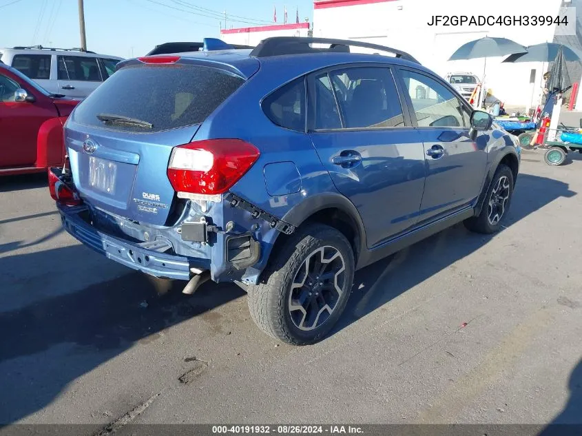 2016 Subaru Crosstrek 2.0I Premium VIN: JF2GPADC4GH339944 Lot: 40191932