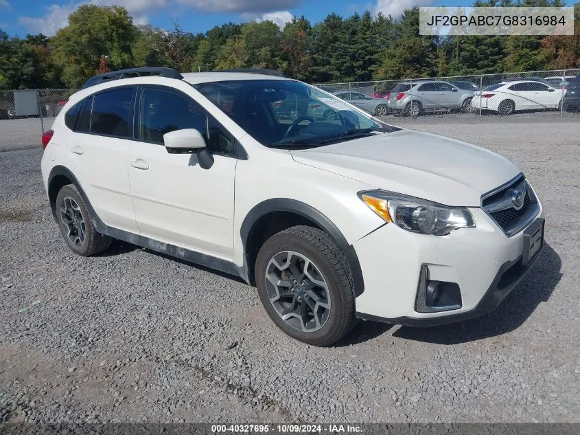 2016 Subaru Crosstrek 2.0I Premium VIN: JF2GPABC7G8316984 Lot: 40327695