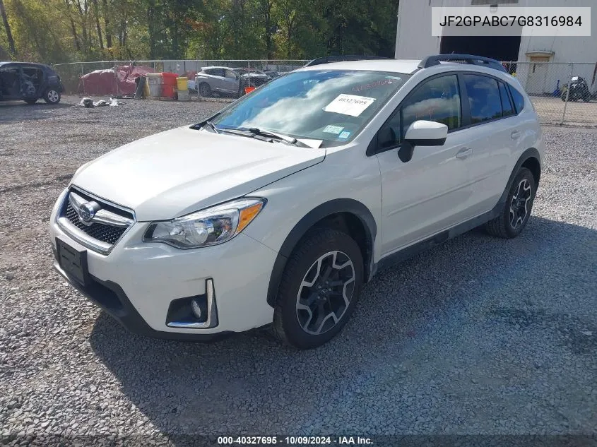 2016 Subaru Crosstrek 2.0I Premium VIN: JF2GPABC7G8316984 Lot: 40327695