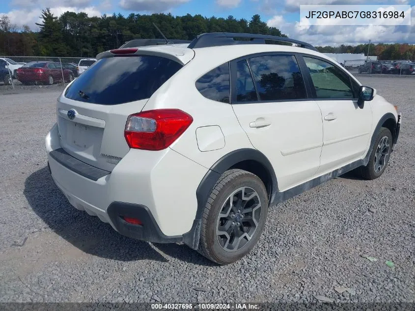 2016 Subaru Crosstrek 2.0I Premium VIN: JF2GPABC7G8316984 Lot: 40327695