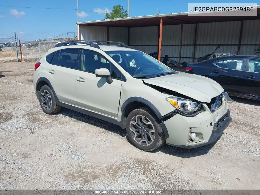 2016 Subaru Crosstrek 2.0I Premium VIN: JF2GPABC0G8239486 Lot: 40331543