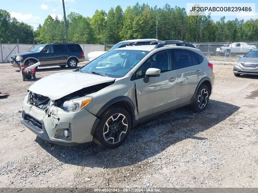 2016 Subaru Crosstrek 2.0I Premium VIN: JF2GPABC0G8239486 Lot: 40331543