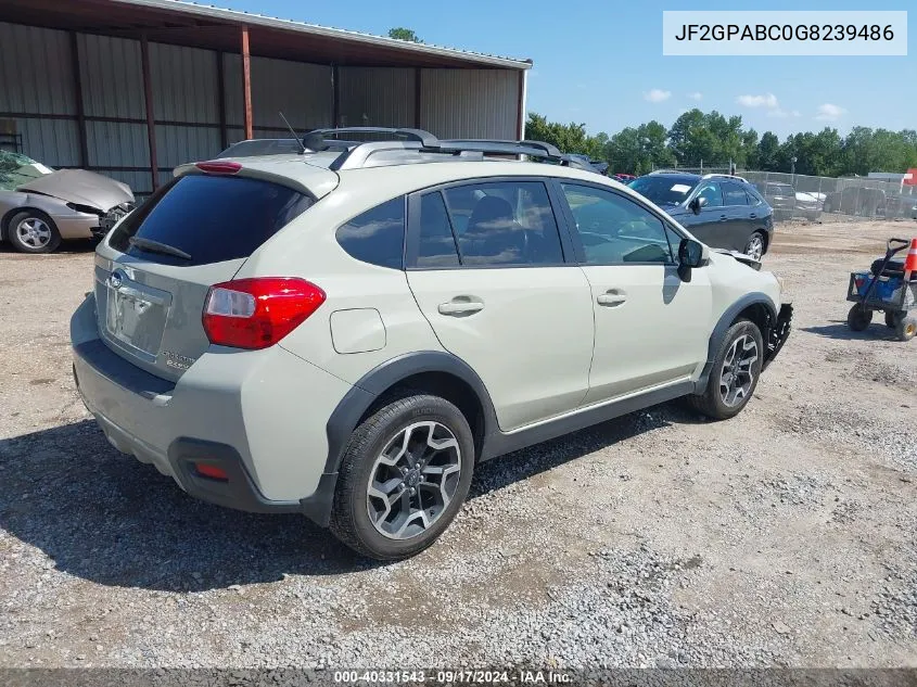 2016 Subaru Crosstrek 2.0I Premium VIN: JF2GPABC0G8239486 Lot: 40331543