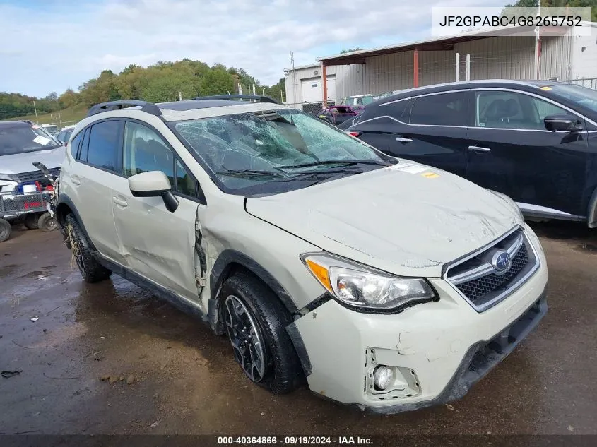 2016 Subaru Crosstrek 2.0I Premium VIN: JF2GPABC4G8265752 Lot: 40364866