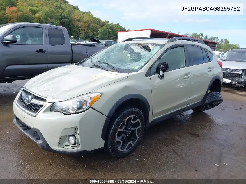 2016 Subaru Crosstrek 2.0I Premium VIN: JF2GPABC4G8265752 Lot: 40364866