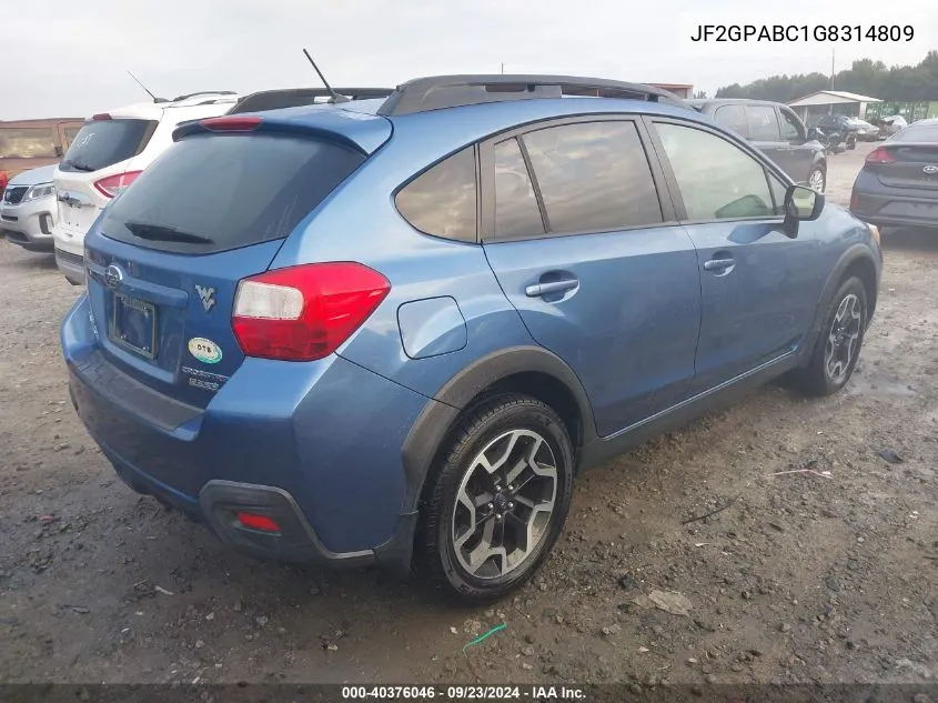 2016 Subaru Crosstrek 2.0I Premium VIN: JF2GPABC1G8314809 Lot: 40376046