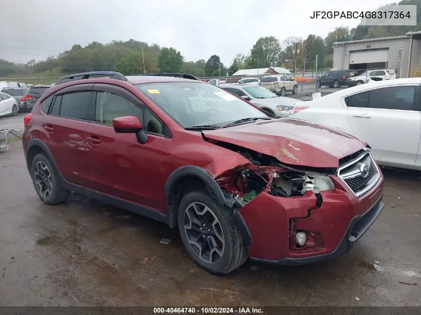 2016 Subaru Crosstrek 2.0I Premium VIN: JF2GPABC4G8317364 Lot: 40464740