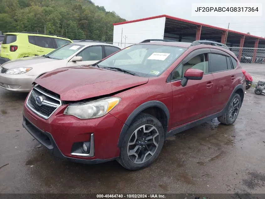 2016 Subaru Crosstrek 2.0I Premium VIN: JF2GPABC4G8317364 Lot: 40464740