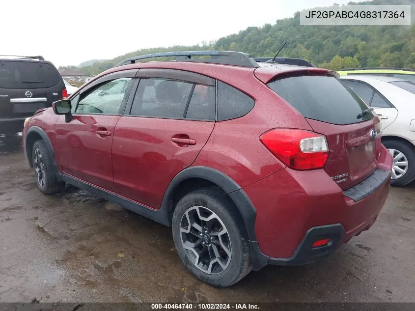 2016 Subaru Crosstrek 2.0I Premium VIN: JF2GPABC4G8317364 Lot: 40464740