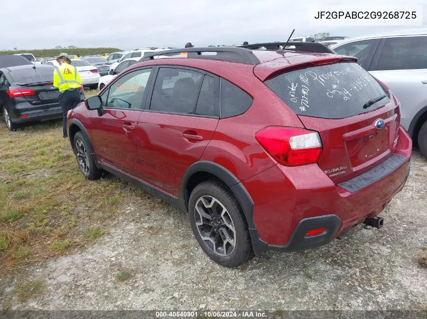 2016 Subaru Crosstrek 2.0I Premium VIN: JF2GPABC2G9268725 Lot: 40540901