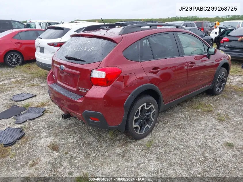 2016 Subaru Crosstrek 2.0I Premium VIN: JF2GPABC2G9268725 Lot: 40540901