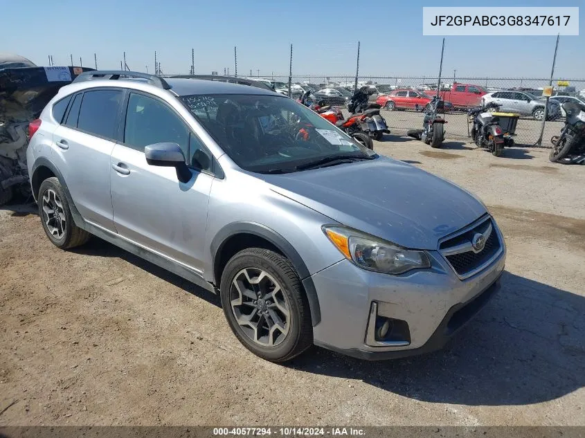 2016 Subaru Crosstrek 2.0I Premium VIN: JF2GPABC3G8347617 Lot: 40577294