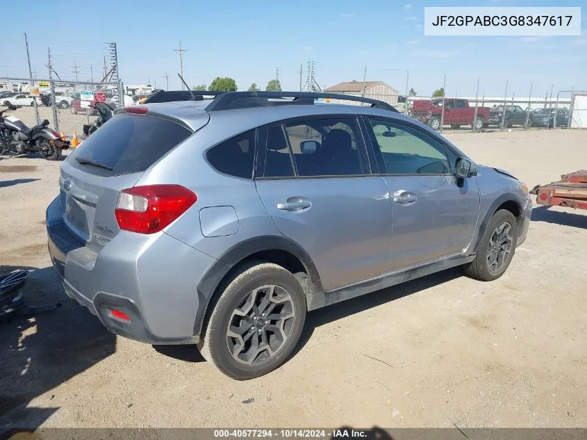 2016 Subaru Crosstrek 2.0I Premium VIN: JF2GPABC3G8347617 Lot: 40577294