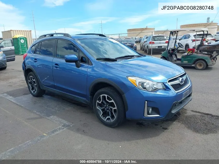 2016 Subaru Crosstrek 2.0I Premium VIN: JF2GPABC0G8280748 Lot: 40584758