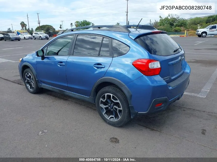 2016 Subaru Crosstrek 2.0I Premium VIN: JF2GPABC0G8280748 Lot: 40584758