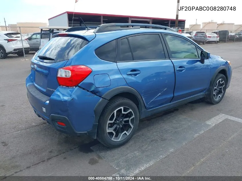 2016 Subaru Crosstrek 2.0I Premium VIN: JF2GPABC0G8280748 Lot: 40584758