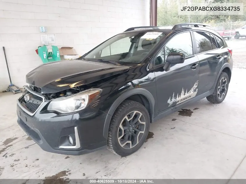 2016 Subaru Crosstrek 2.0I Premium VIN: JF2GPABCXG8334735 Lot: 40625509