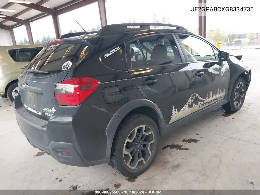 2016 Subaru Crosstrek 2.0I Premium VIN: JF2GPABCXG8334735 Lot: 40625509