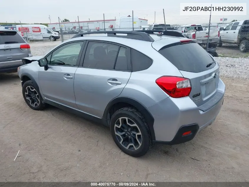 2017 Subaru Crosstrek 2.0I Premium VIN: JF2GPABC1HH230992 Lot: 40075770