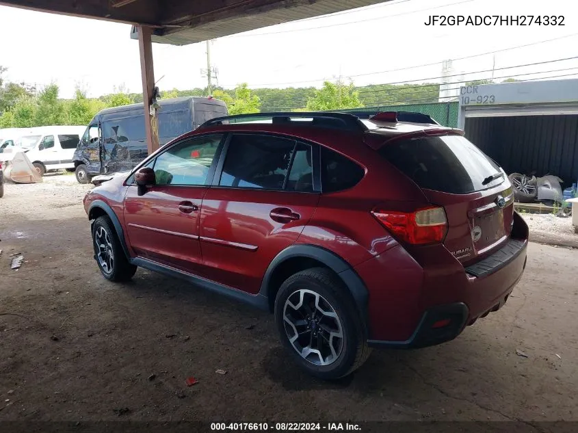 2017 Subaru Crosstrek 2.0I Premium VIN: JF2GPADC7HH274332 Lot: 40176610