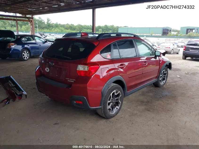 2017 Subaru Crosstrek 2.0I Premium VIN: JF2GPADC7HH274332 Lot: 40176610