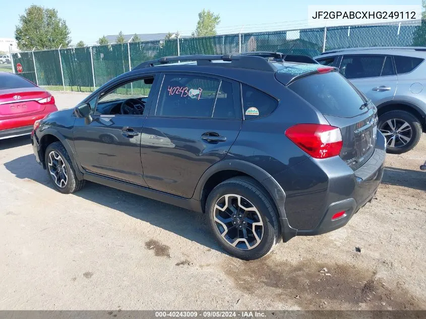 2017 Subaru Crosstrek 2.0I Premium VIN: JF2GPABCXHG249112 Lot: 40243009