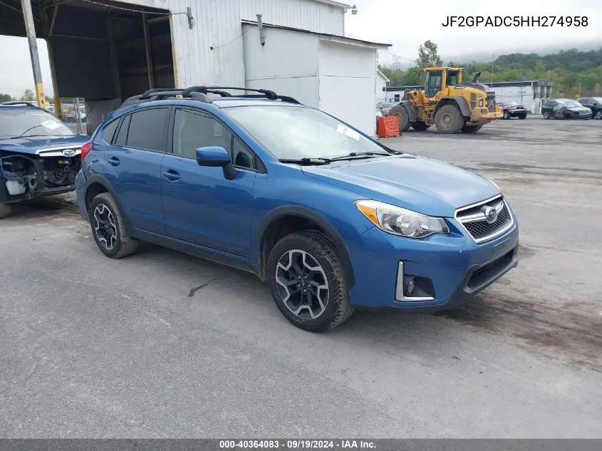 2017 Subaru Crosstrek 2.0I Premium VIN: JF2GPADC5HH274958 Lot: 40364083