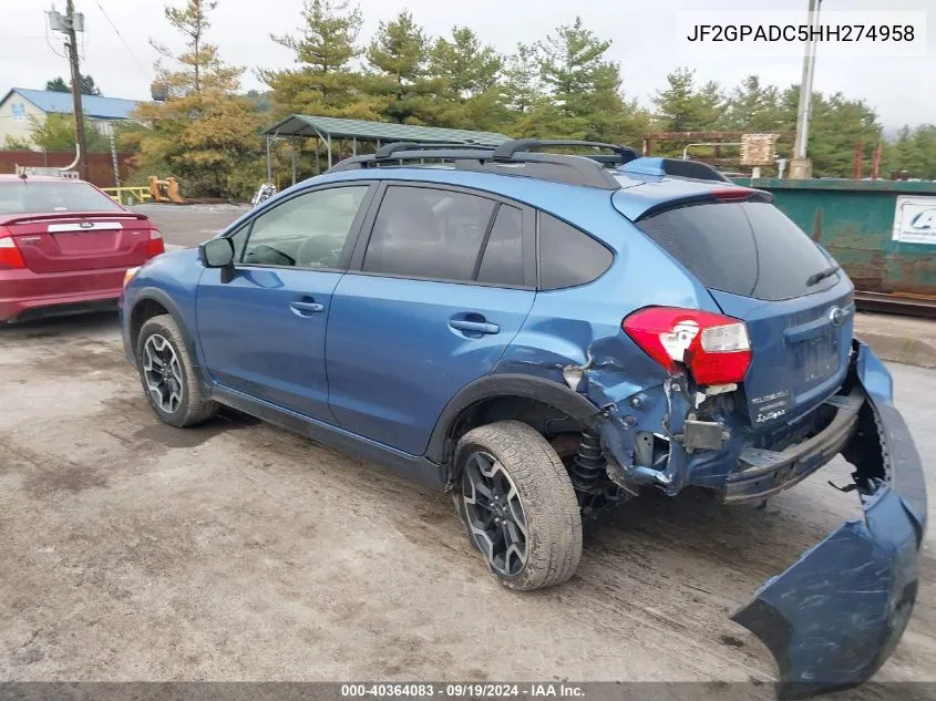 2017 Subaru Crosstrek 2.0I Premium VIN: JF2GPADC5HH274958 Lot: 40364083