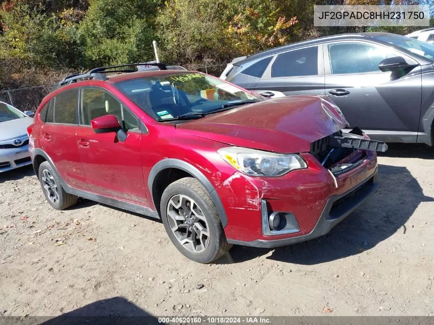 2017 Subaru Crosstrek 2.0I Premium VIN: JF2GPADC8HH231750 Lot: 40620160