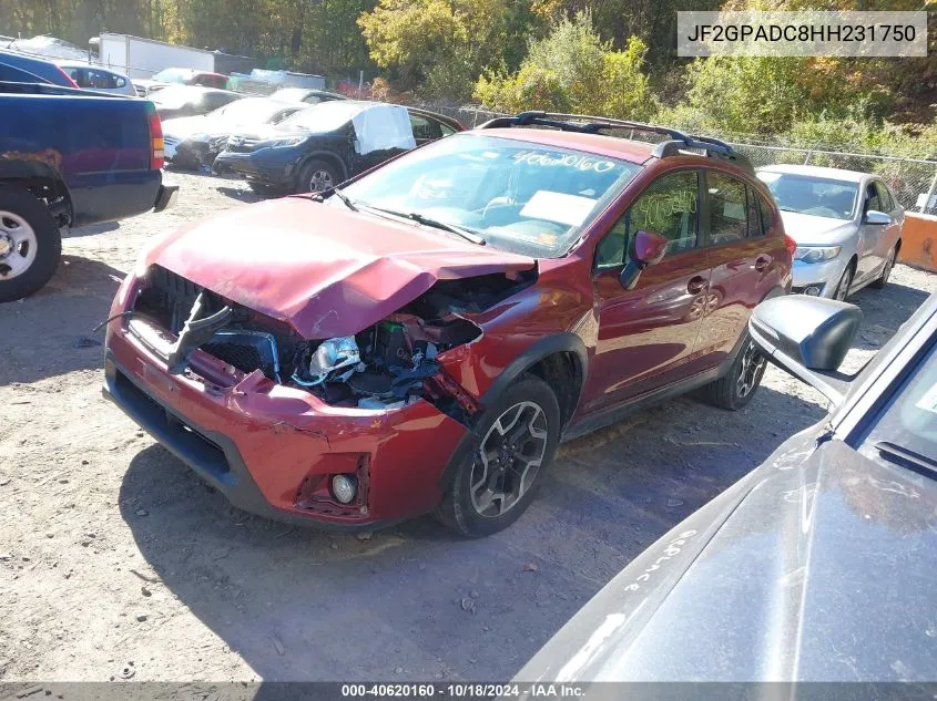 2017 Subaru Crosstrek 2.0I Premium VIN: JF2GPADC8HH231750 Lot: 40620160