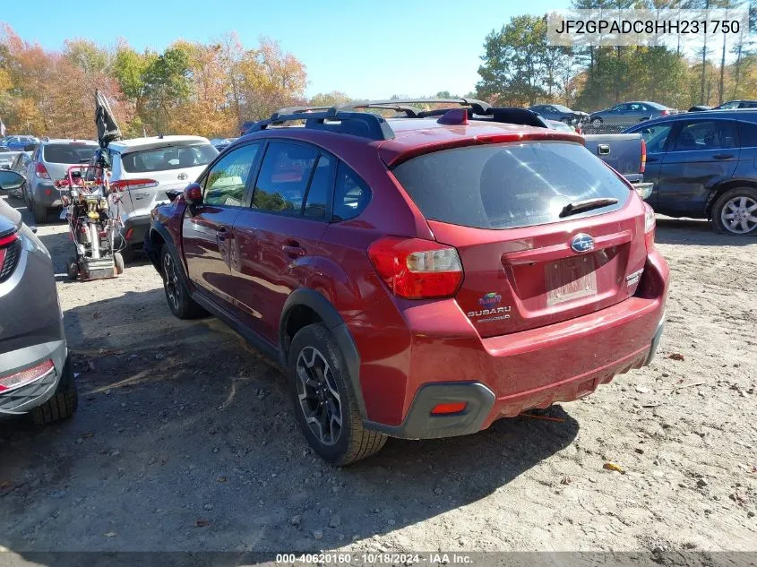 2017 Subaru Crosstrek 2.0I Premium VIN: JF2GPADC8HH231750 Lot: 40620160