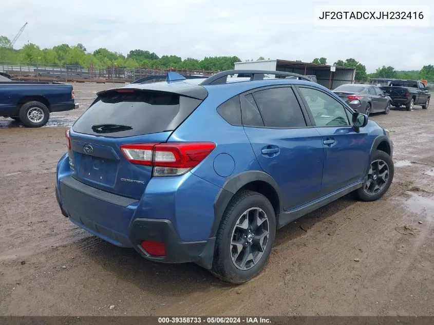 2018 Subaru Crosstrek 2.0I Premium VIN: JF2GTADCXJH232416 Lot: 39358733