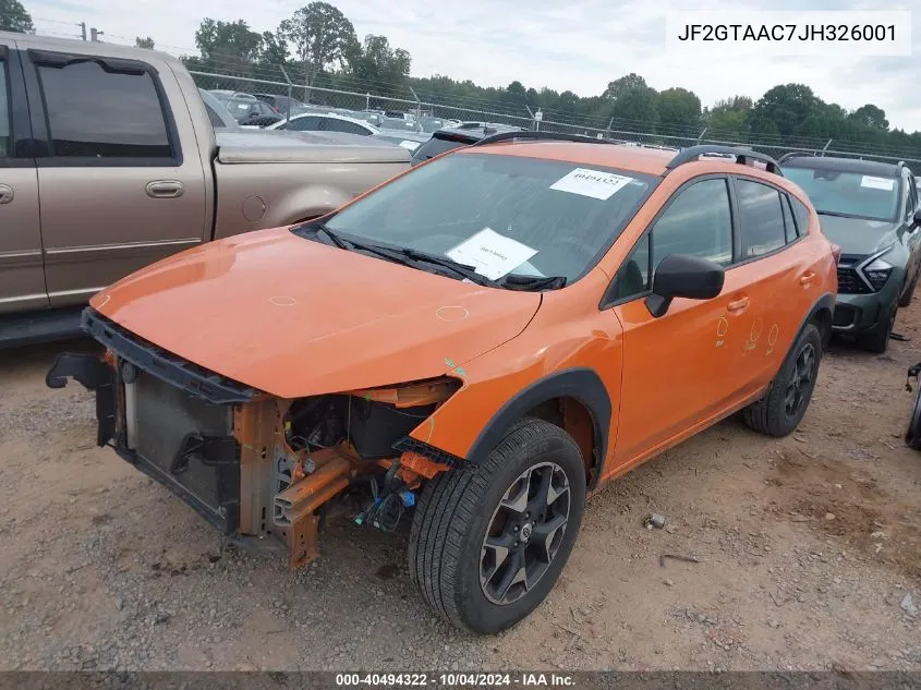 2018 Subaru Crosstrek 2.0I (Cvt) VIN: JF2GTAAC7JH326001 Lot: 40494322