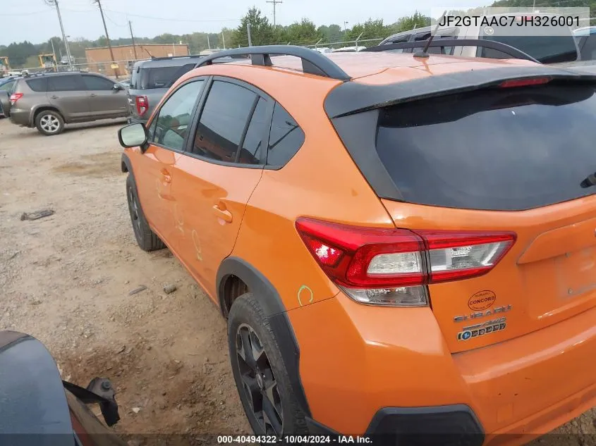 2018 Subaru Crosstrek 2.0I (Cvt) VIN: JF2GTAAC7JH326001 Lot: 40494322