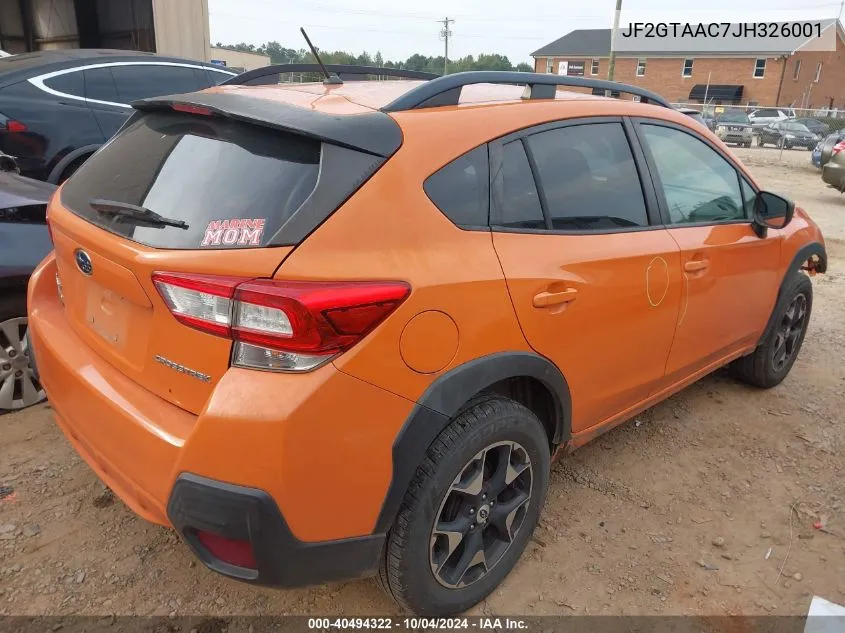 2018 Subaru Crosstrek 2.0I (Cvt) VIN: JF2GTAAC7JH326001 Lot: 40494322