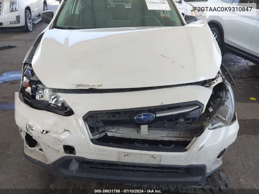 2019 Subaru Crosstrek 2.0I VIN: JF2GTAAC0K9310847 Lot: 39831788