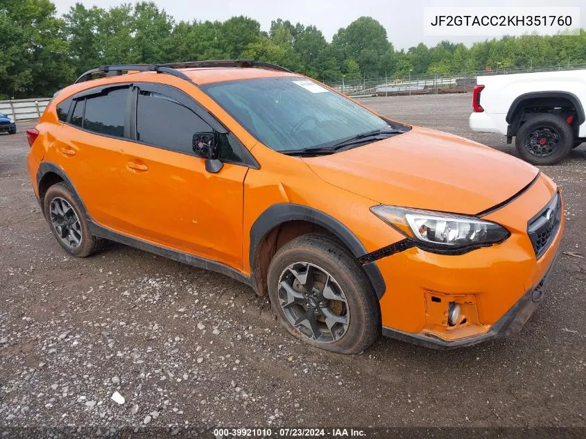 2019 Subaru Crosstrek 2.0I Premium VIN: JF2GTACC2KH351760 Lot: 39921010