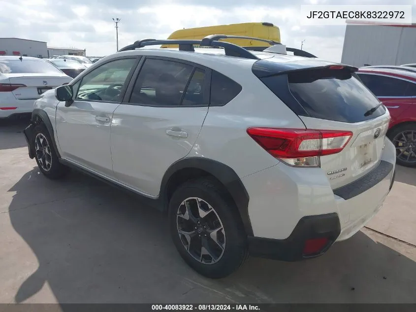 2019 Subaru Crosstrek 2.0I Premium VIN: JF2GTAEC8K8322972 Lot: 40083922