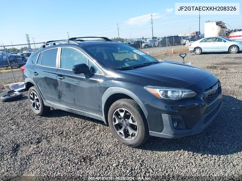 2019 Subaru Crosstrek 2.0I Premium VIN: JF2GTAECXKH208326 Lot: 40181215