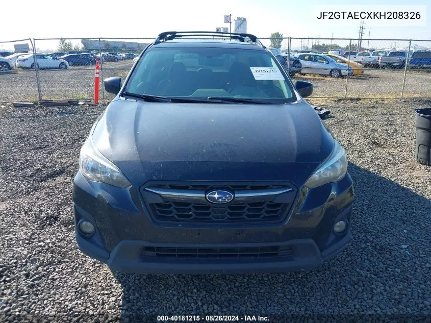 2019 Subaru Crosstrek 2.0I Premium VIN: JF2GTAECXKH208326 Lot: 40181215