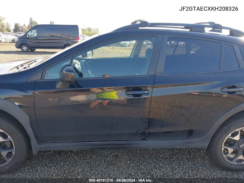 2019 Subaru Crosstrek 2.0I Premium VIN: JF2GTAECXKH208326 Lot: 40181215