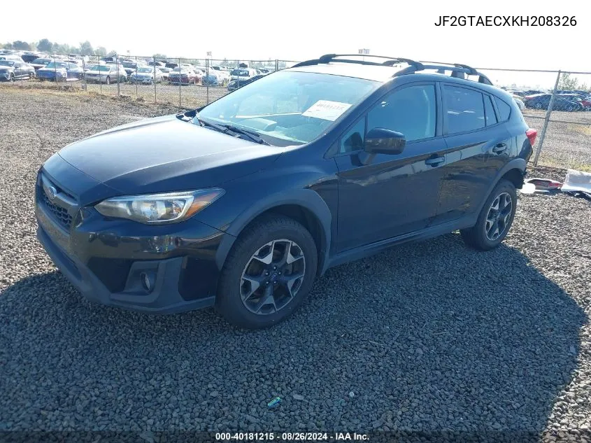 2019 Subaru Crosstrek 2.0I Premium VIN: JF2GTAECXKH208326 Lot: 40181215